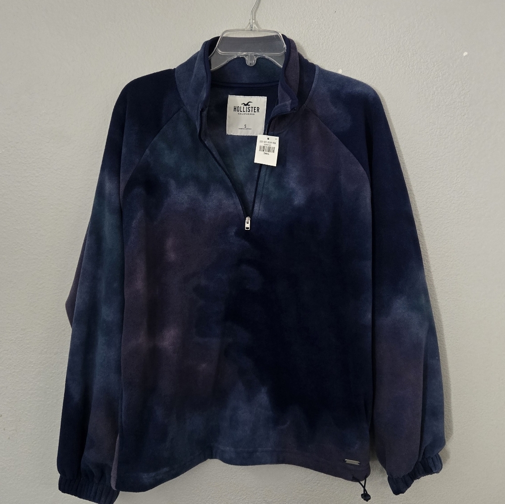 Hollister Blue Purple Tie Dye Plush Fleece Pullover Sweater Sweatshirt Top NEW